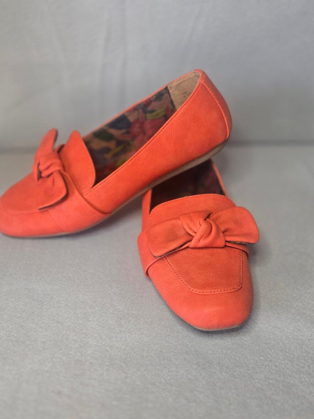 Orange Suede Loafers with Bow Detail Size 10